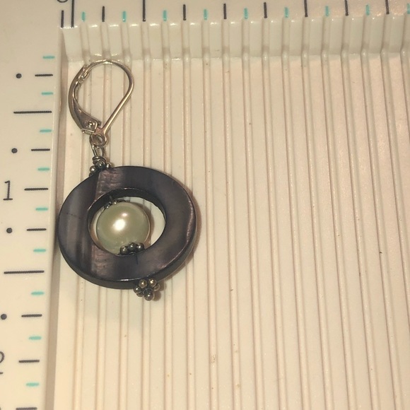 𝅺vtg Sterling Abalone & Pearl Dangle Earrings 1.6” - Picture 6 of 6